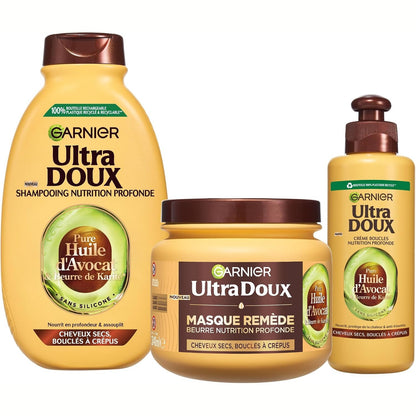 275692 - GARNIER Ultra Doux - Rutinë për të Ringjallur Kaçurrelat e Flokëve të Thatë - Me Vaj Avokadoje dhe Gjalpë Shea - Shampo, Balsam dhe Maskë për Burra dhe Gra