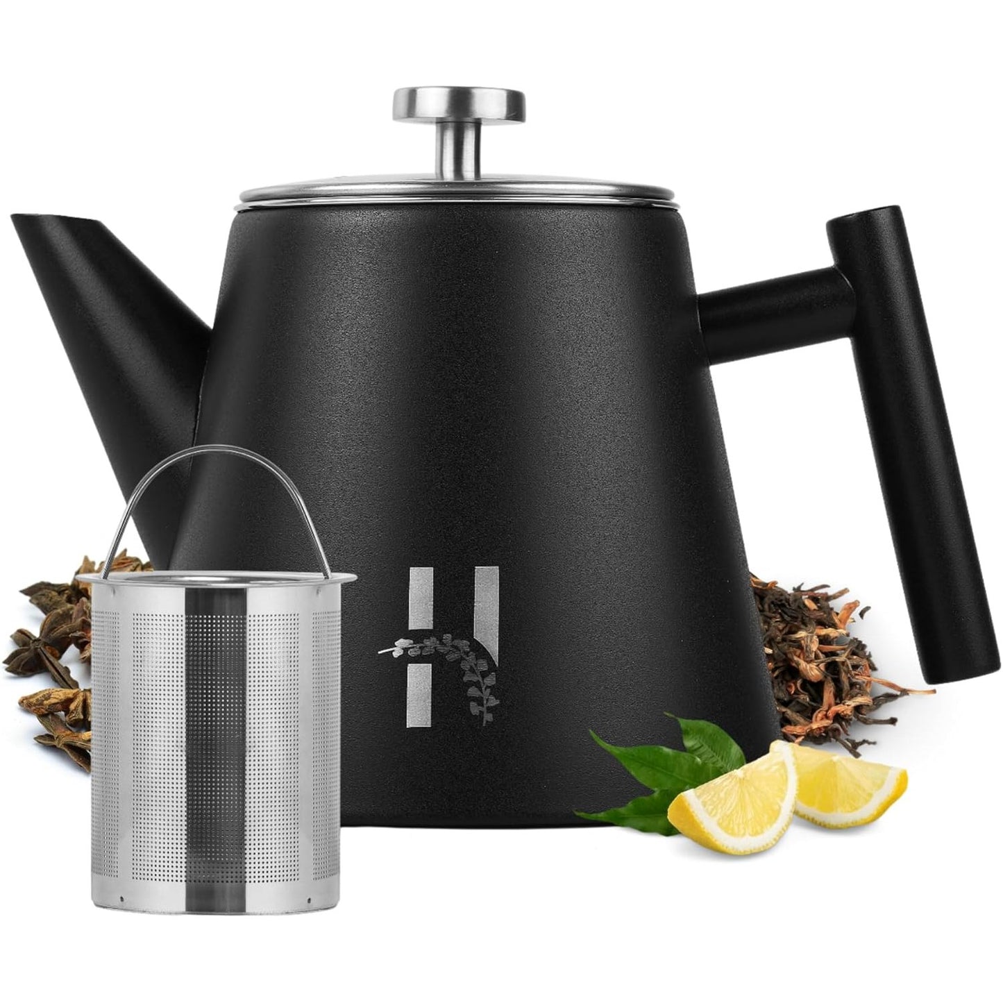 223229 - Hanamura Çajnik i Izoluar me Infuzor, Çelik Inox me Dy Mure, 1L, i Zi Modern