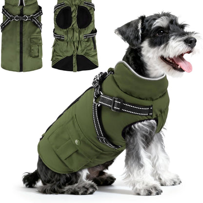 200296 - WOIIL Xhaketë Dimri për Qen të Mëdhenj, e Ujitshme, I Ngrohtë, e Mbushur me Pambuk, pa Mëngë, me Rrip dhe Reflektues, Ngjyra Jeshile Ushtarake, Madhësia L