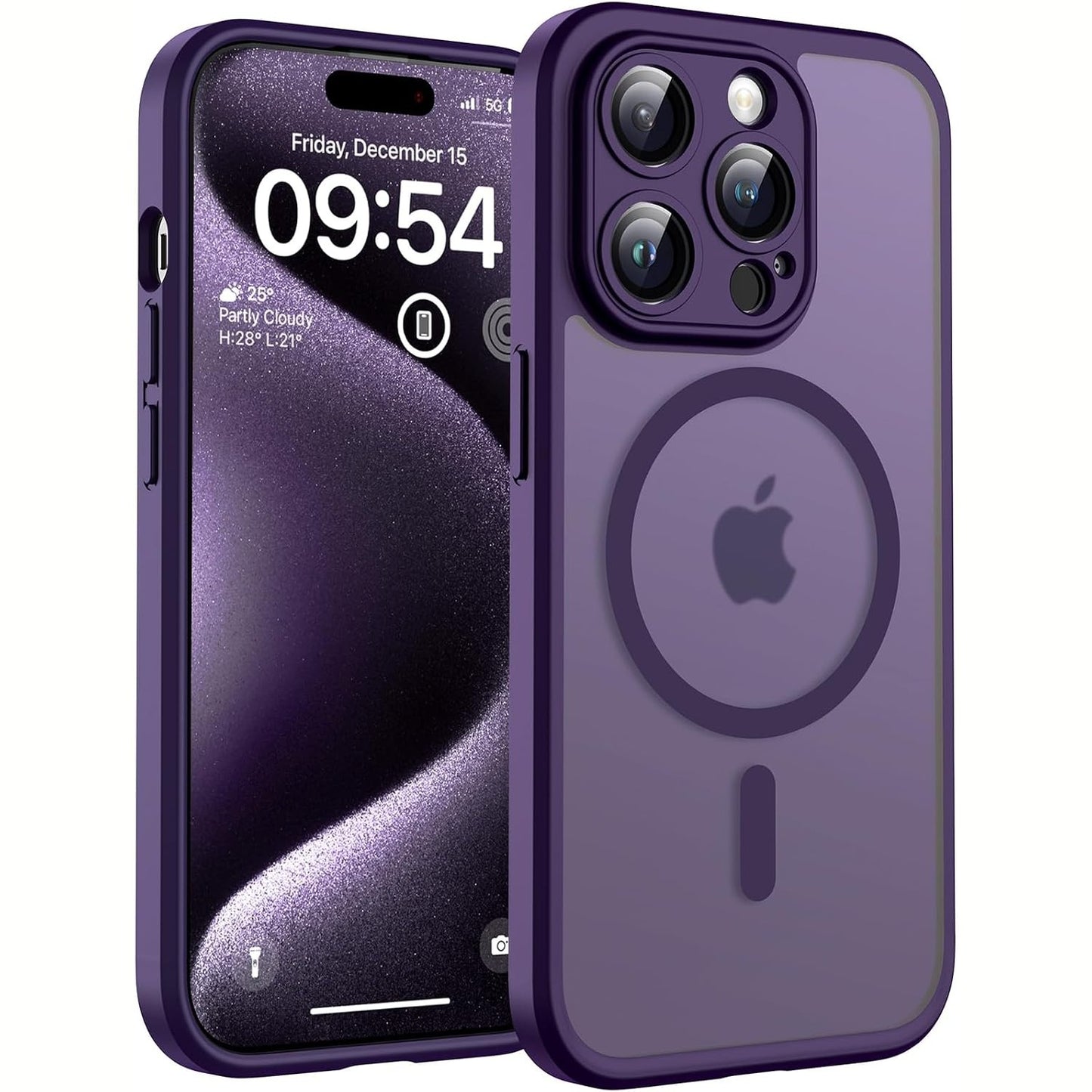274116 - TOCOL Mbulesë për iPhone 15 Pro me MagSafe, mbrojtje e plotë e kamerës, rezistente ndaj goditjeve dhe gërvishtjeve, pjesa e pasme transparente, mbulesë magnetike, vjollcë e errët