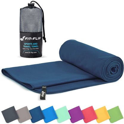 185601 - FIT-FLIP Peshqir Mikrofiber, Madhësi Banjo (90x180cm), Ngjyrë Blu Marine - Peshqir Kompakt dhe i Lehtë, Ideal për Sport, Udhëtime dhe Plazh, Thahet Shpejt