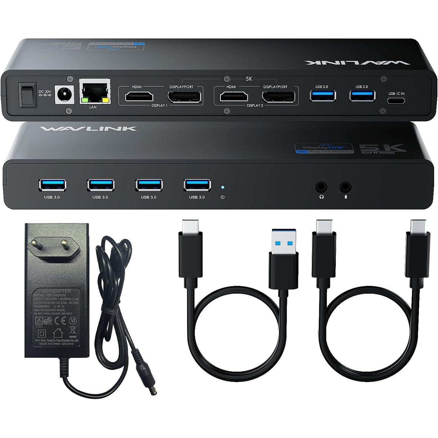 276053 - WAVLINK Stacion Dokimi DisplayLink, Universal USB-C me 2 × HDMI & DP, Gigabit Ethernet, 6 × USB 3.0, Audio, Mikrofon, i pajtueshëm me Mac OS dhe Windows