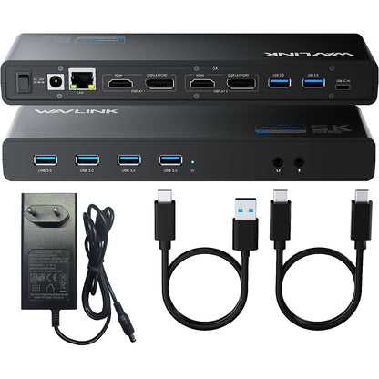 276053 - WAVLINK Stacion Dokimi DisplayLink, Universal USB-C me 2 × HDMI & DP, Gigabit Ethernet, 6 × USB 3.0, Audio, Mikrofon, i pajtueshëm me Mac OS dhe Windows