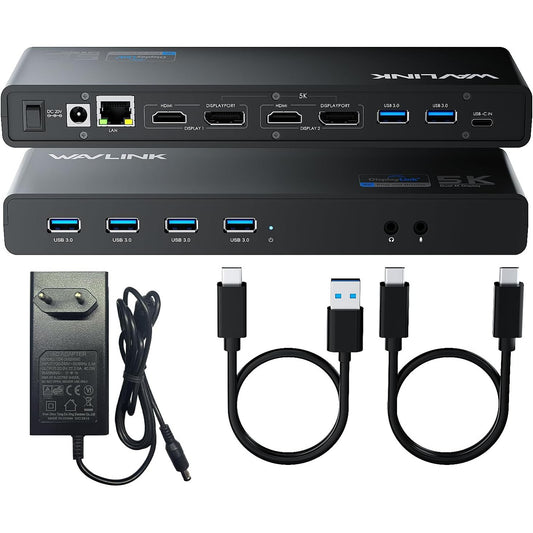 276053 - WAVLINK Stacion Dokimi DisplayLink, Universal USB-C me 2 × HDMI & DP, Gigabit Ethernet, 6 × USB 3.0, Audio, Mikrofon, i pajtueshëm me Mac OS dhe Windows
