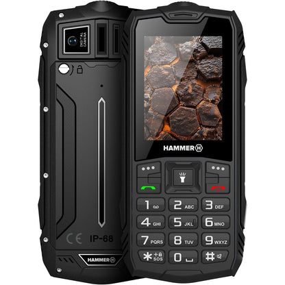 267833 - HAMMER H ROCK LTE, Telefon celular i fortë, 3000mAh, 64GB, ekran IPS 2.4", butona të mëdhenj, buton SOS, dritë dore, radio FM, Bluetooth, USB-C, dy karta SIM, IP68/MIL-STD-810H, i zi