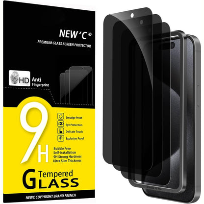 299843 - Mbrojtës Ekrani Xhami të Temperuar Anti-Spy për iPhone 15 Pro (6.1 inç), 3 copë, Kënd Privatësie 28 Gradë, Mjet Instalimi i Përfshirë