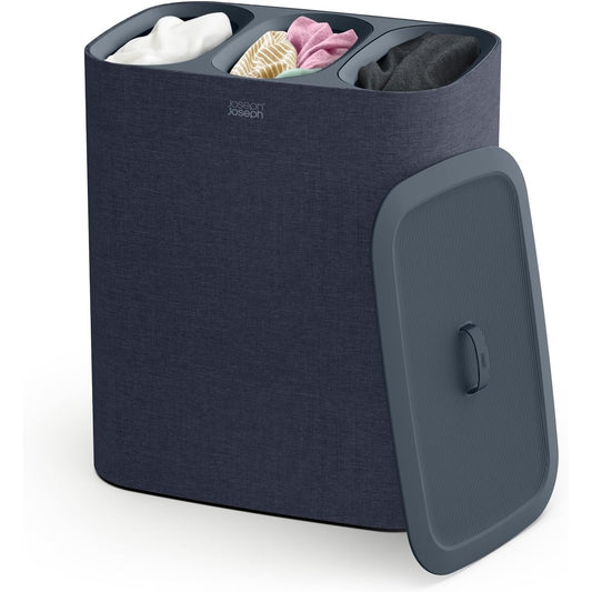 142028 - JOSEPH JOSEPH - Shportë Sortimi Rrobash Trio, Kapacitet 90L, Me Kapak dhe 3 Qese Të Lëvizshme, Material Plastike, Ngjyra e Zezë