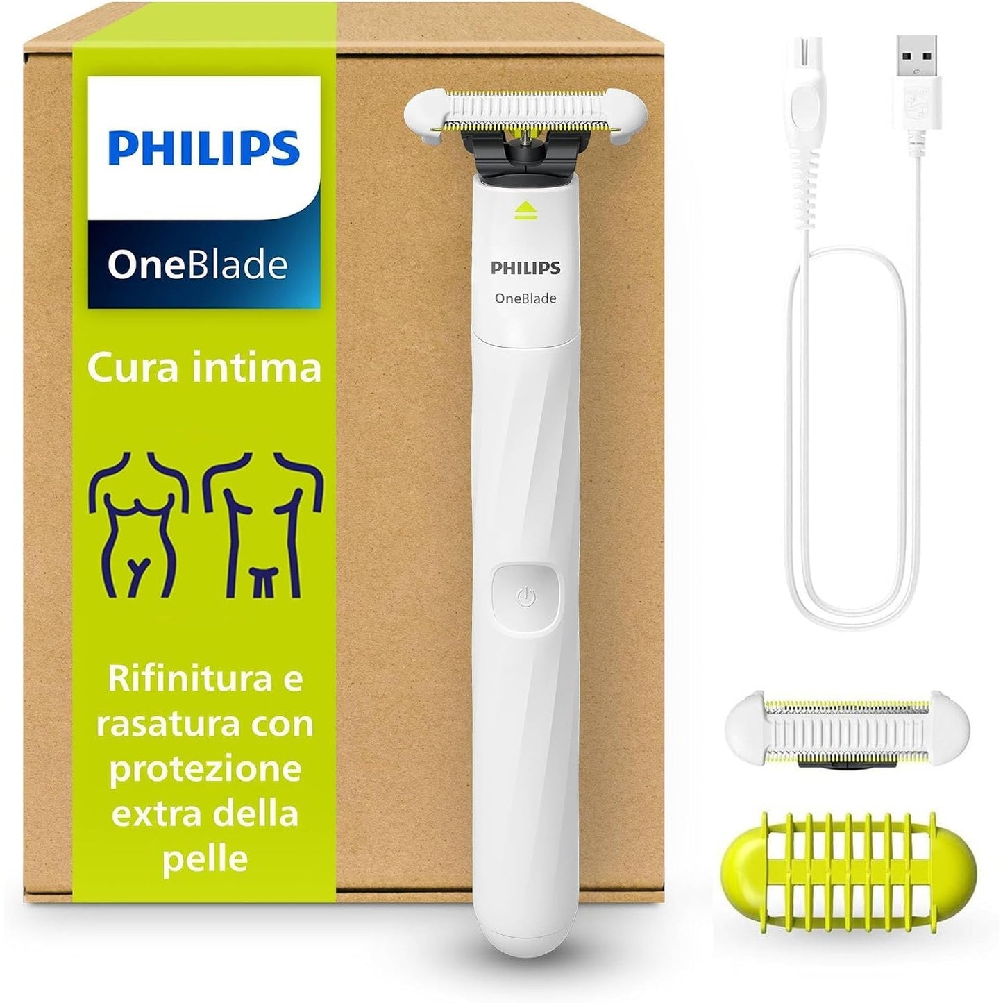 316008 - PHILIPS OneBlade Intime QP1924/30, rruajtje intime, rregullim dhe rruajtje me mbrojtje shtesë të lëkurës, rruajtje e ngushtë dhe e rehatshme