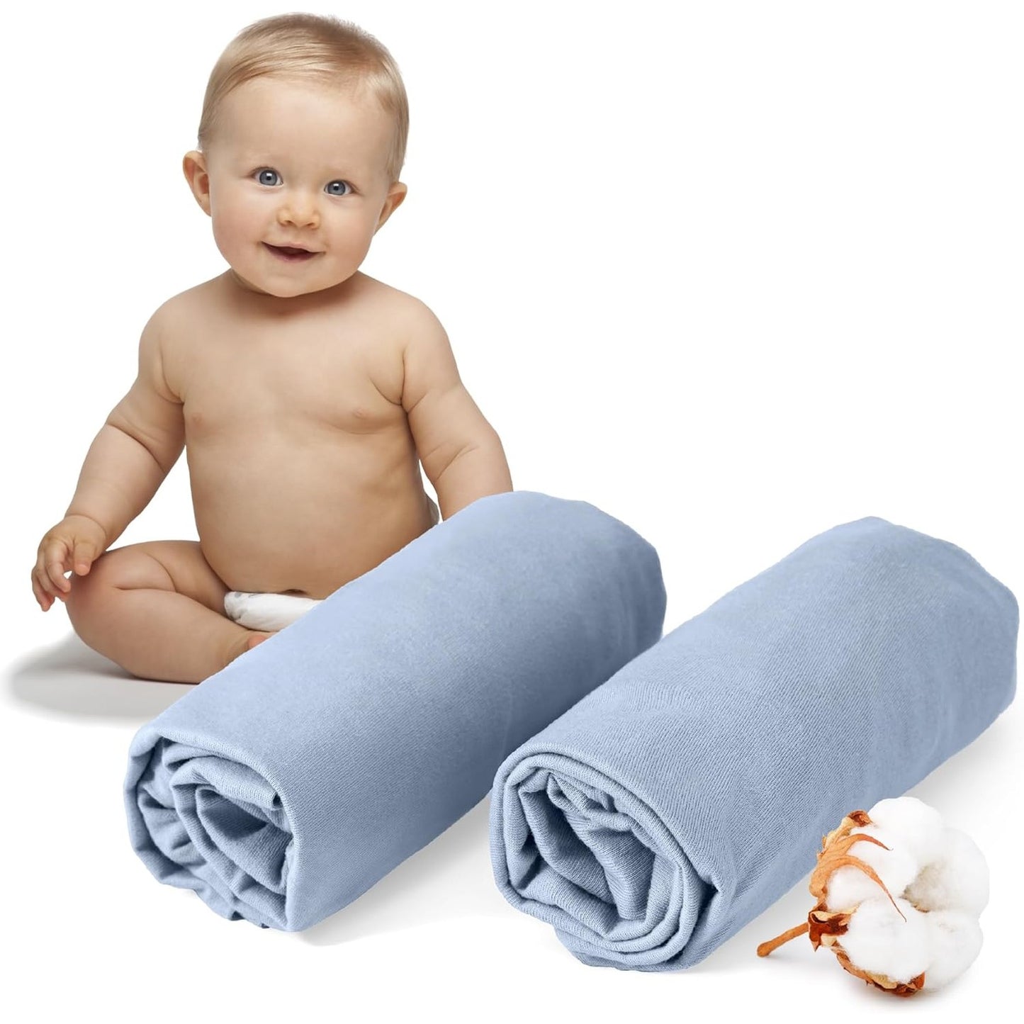 202916 - DREAMZIE - Set prej 2 Çarçafësh të Lidhura për Fëmijë, Ngjyrë Blu e Çelët, Material Pambuk 100%, Certifikim Oeko-Tex, Madhësia 40x90cm