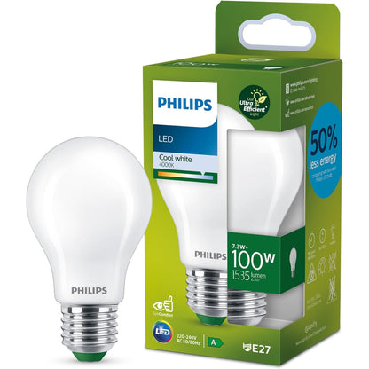 211170 - PHILIPS Llamba LED Classic ultra-efikase E27, efikasitet energjie klase A, zëvendëson 100W, e mbuluar me akull, dritë e bardhë e ftohtë