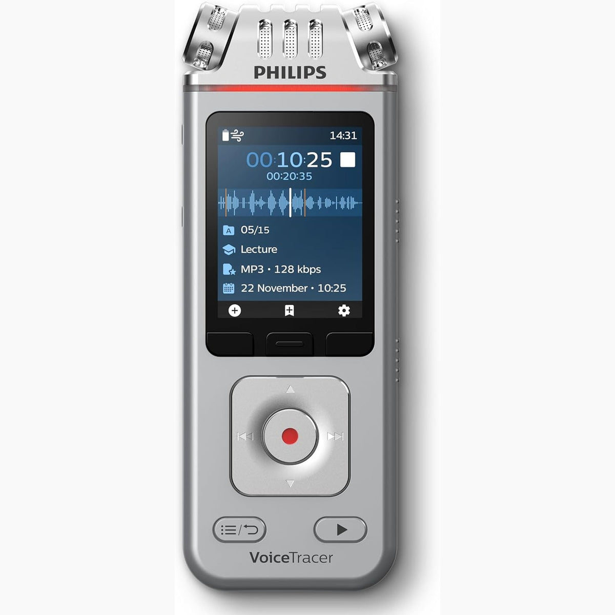 295499 - PHILIPS Regjistrues audio VoiceTracer DVT4115, MP3-PCM, 3 mikrofona HiFi, Regjistrim në distancë i mundshëm. Licencë prove Sembly AI: Transkriptim, Përmbledhje të krijuara nga Inteligjenca Artificiale