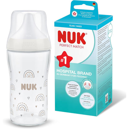 318191 - NUK Shishe për bebe Perfect Match | 3+ Muaj | 230 ml | Shishe qelqi për bebe | Pako me 2 copë