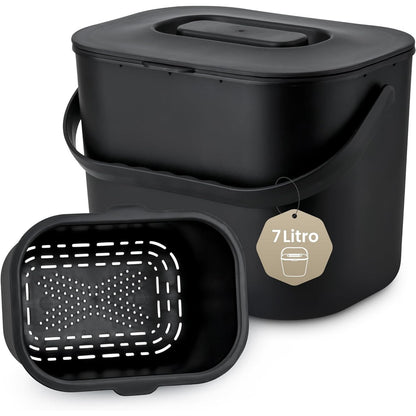 165254 - SWEDEN HOME - Kosh Plehrash për Kuzhinë 7L në Ngjyrë të Zëzë - Kovë për Mbeturina Ushqimore pa Erë me Kapak - I Sigurt për Lavastovilje dhe Miqësor ndaj Mjedisit