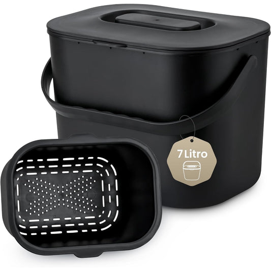 165254 - SWEDEN HOME - Kosh Plehrash për Kuzhinë 7L në Ngjyrë të Zëzë - Kovë për Mbeturina Ushqimore pa Erë me Kapak - I Sigurt për Lavastovilje dhe Miqësor ndaj Mjedisit