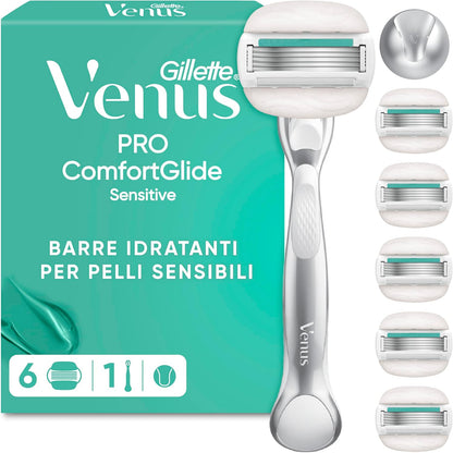 271233 - Gillette Brisku Venus për Femra ComfortGlide Sensitive me 5 Tehe, 1 Dorezë + 6 Tehe.
