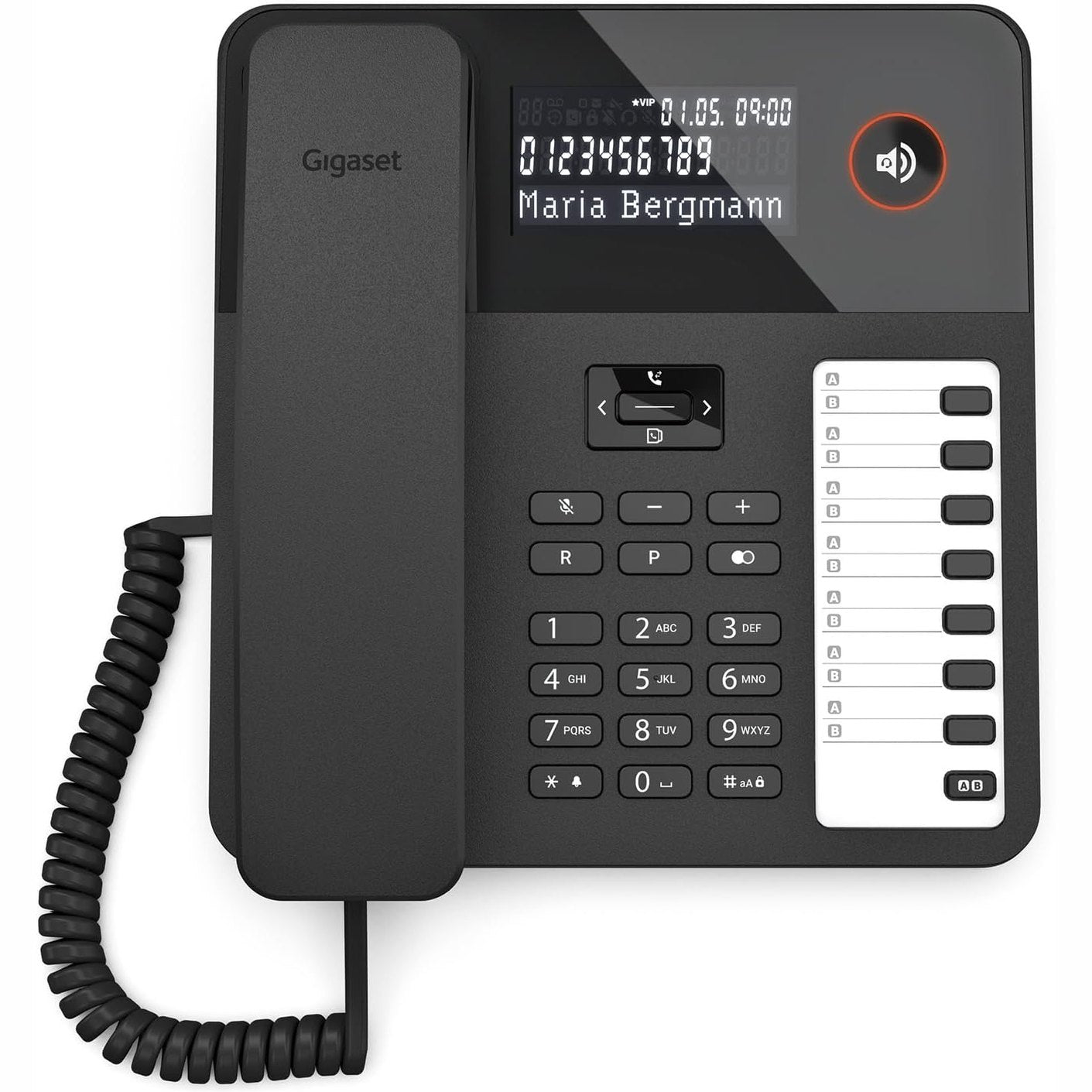 268023 - GIGASET DESK 600, Telefon me kabllo me 7 taste të shpejta me dy funksione, Ekran i madh LCD, Tast navigimi me 5 drejtime, Funksion pa duar, DTMF ose thirrje pulsi, i zi [versioni gjerman]