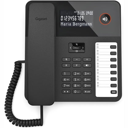 268023 - GIGASET DESK 600, Telefon me kabllo me 7 taste të shpejta me dy funksione, Ekran i madh LCD, Tast navigimi me 5 drejtime, Funksion pa duar, DTMF ose thirrje pulsi, i zi [versioni gjerman]
