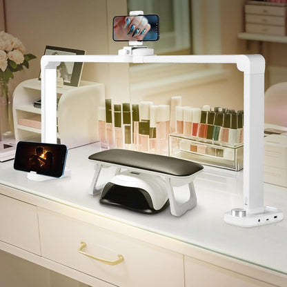 226164 - CGBE Llambë gjysmëhënë 40W: Llambë tavoline për thonj 34 inç me mbajtëse telefoni, 456 rruaza LED, 10 nivele shkëlqimi, 3 mënyra - e bardhë