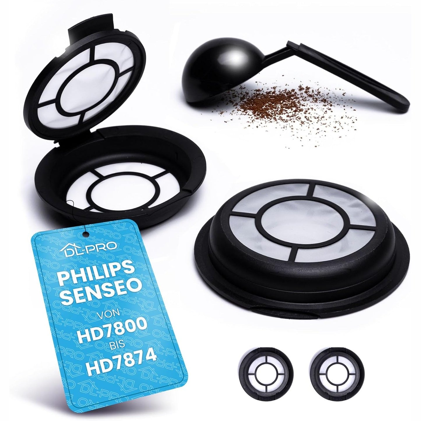 263763 - Kapsula kafeje të rimbushshme DL-pro, 2 copë për Melitta 180424, filtër kafeje për Senseo HD7800 deri në HD7874, 2 copë me lugë pluhuri kafeje