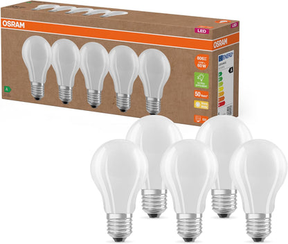 256664 - Osram Llambat LED me efikasitet të lartë, pako me 4 llamba, zëvendëson llambat inkandeshente 60W, të bardha të ngrohta (2700K), E27, xham i mbuluar me acar