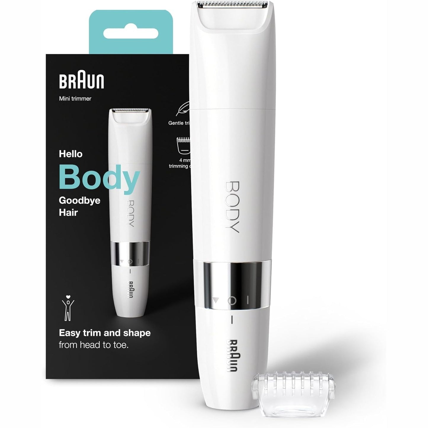 317202 - BRAUN - Body Groomer Unix, mini depilator për gra dhe burra, heqje precize e qimeve, BS1000, i bardhë