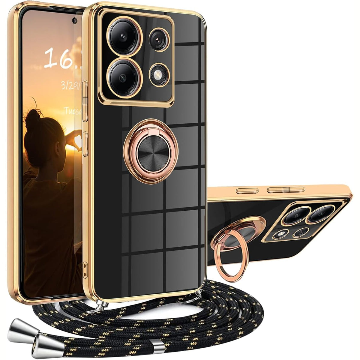 296481 - XIAOMI Mbrojtëse me kordon për Redmi Note 13 Pro 5G, mbulesë makine me unazë magnetike 360°, rezistente ndaj goditjeve