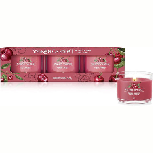 168638 - YANKEE CANDLE - Paketa me 3 Votive të Mbushura nga Qershi e Zezë, 49g Secila