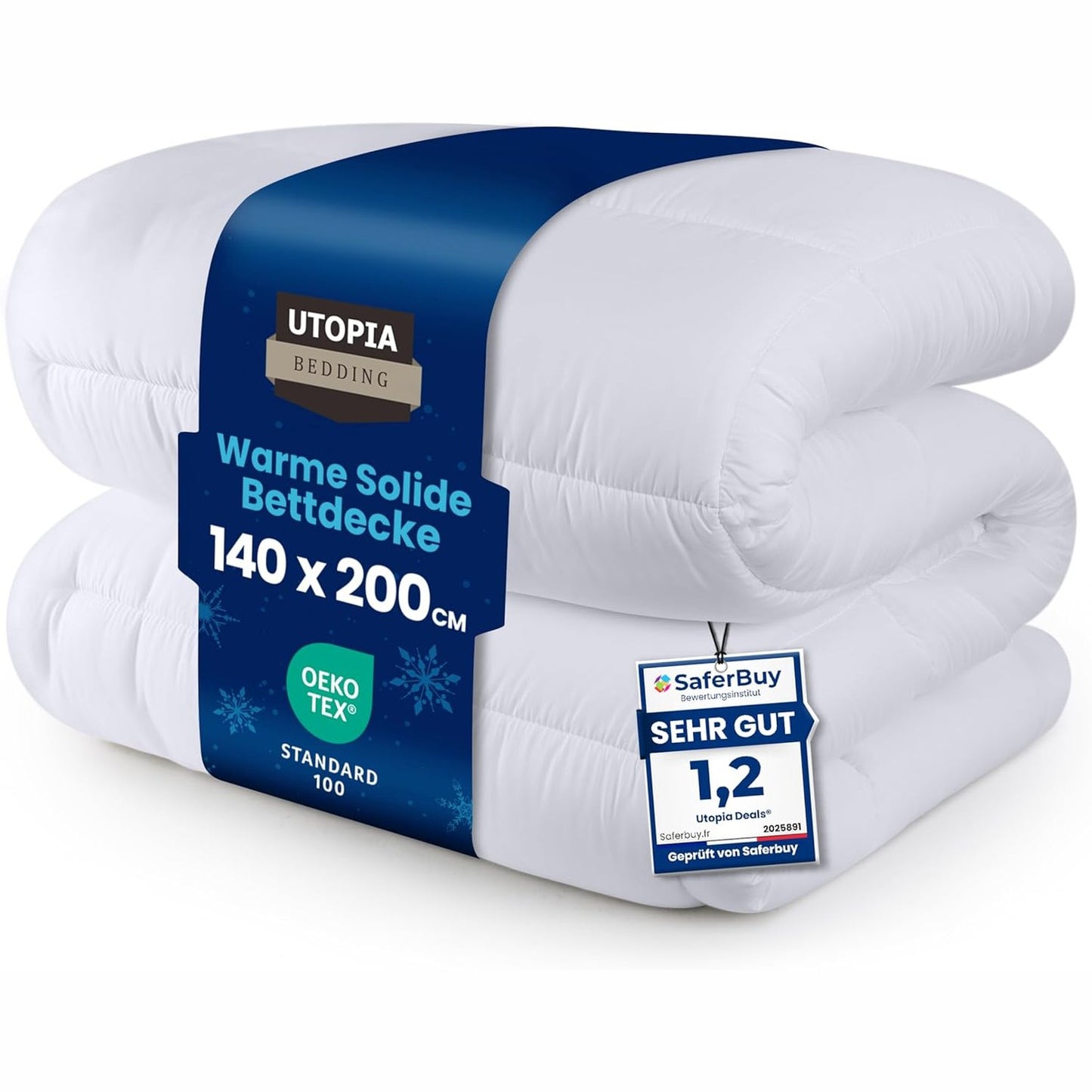 185244 - UTOPIA BEDDING Jorgan i Ngrohtë 370 GSM, 140x200cm, për Shtrat të Njëjtë, Mbulesë e Bardhë me Fletëza Këndore, e Bardhë