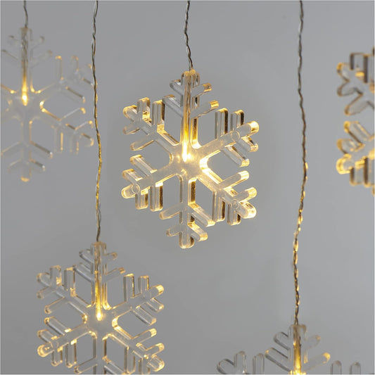 211199 - EMOS Mini perde LED me 8 Motive Flokë Dëbore, Ngjyra e Bardhë e Ngrohtë, Gjatësi e Telit 84cm, Jetëgjatësi 10,000 orë, IP44 për Përdorim të Brendshëm dhe të Jashtëm, Përshtatshme për Festa dhe Krishtlindje