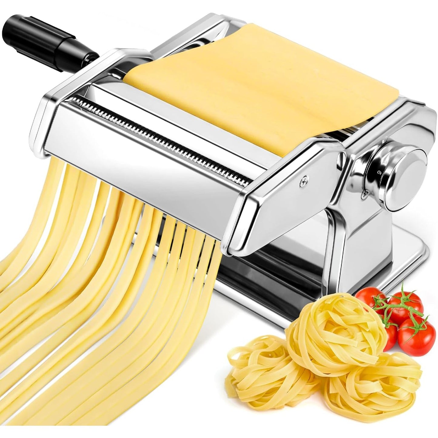 288351 - Makinë manuale për makarona prej çeliku inox, me dy gjerësi, rul dhe prerës çeliku inox, 7 trashësi të rregullueshme për makarona, spageti, fettuccine, lazanja
