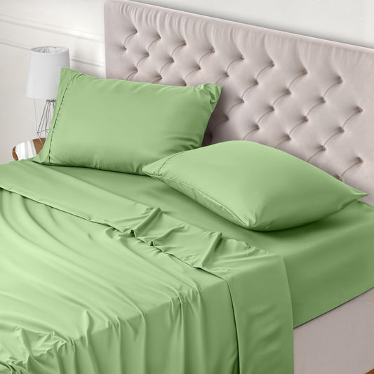 173088 - UTOPIA BEDDING Set Çarçafësh 150x200, Çarçaf Dopio me 4 Pjesë nga Mikrofibër Poliesteri, përfshinë 1 Çarçaf të Montuar 150x200, 1 Çarçaf të Sheshtë 266x259 dhe 2 Mbulesa Jastëkësh 50x75, Jeshile Sherebele