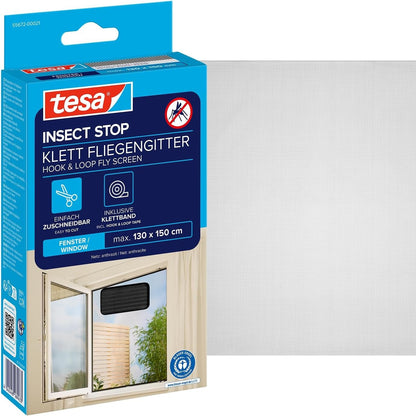 289322 - TESA Rrjetë kundër mizave Insect Stop Velcro për Windows - Mbrojtje nga insektet me Velcro - 1 x Rrjetë kundër mizave - 130 cm x 150 cm - Antracit