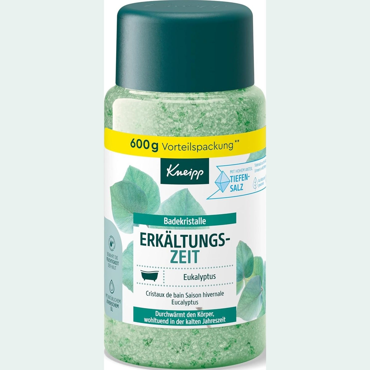 302455 - Kneipp Kristalet e Banjës për Sezonin e Ftohtë - 600g - Paketa me kripë të pastër natyrale nga kriporet Luisenhall - Vajra esencialë natyralë të eukaliptit dhe mentes - Efekt aromaterapie