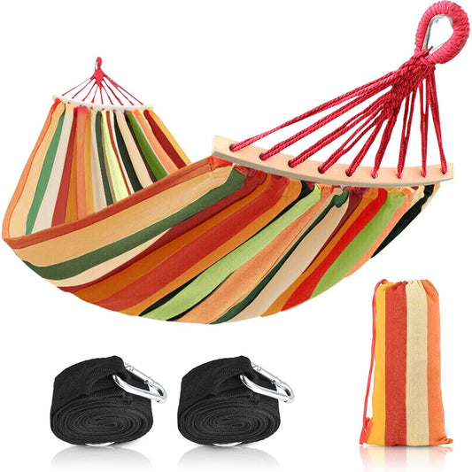 251865 - Hamak 200 x 150 cm, Hamak Kampingu me Tra Ekuilibri, Kanavacë, portativ me qese mbajtëse, kapacitet deri në 300 kg, shumëngjyrësh