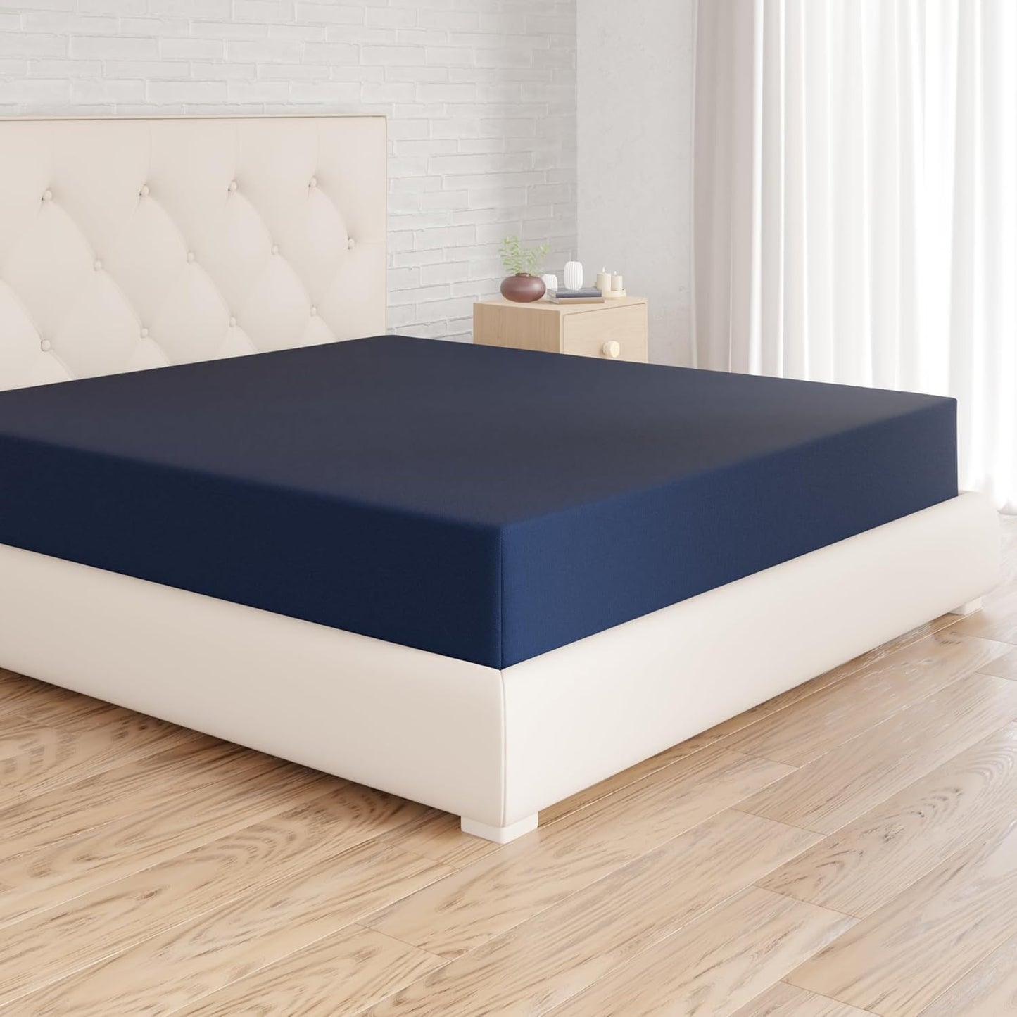 252962 - AMAZON BASICS Çarçaf i montuar 180 x 200 x 30 cm, Mikrofibër Poliester, Blu Marine