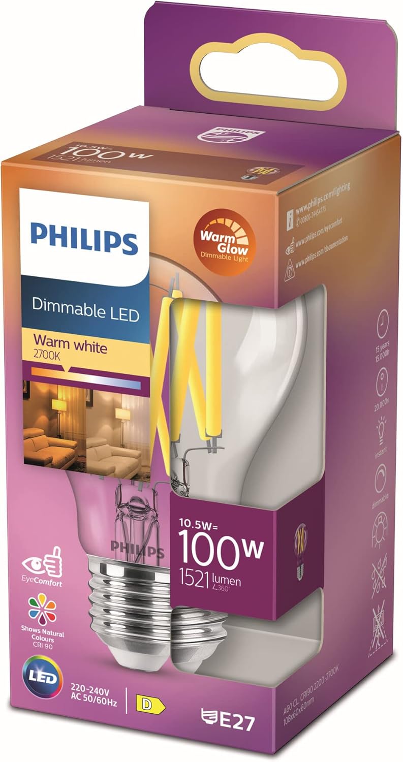 224038 - PHILIPS Llambë LED Standard E27 100W, e bardhë e ngrohtë, e rregullueshme, qelq