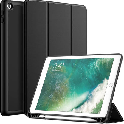 269048 - MBËSHTJELLËS JETECH për iPad 9.7 inç (gjenerata e 6-të/5-të, 2018/2017), me mbajtëse stilolapsi, TPU të butë, Zgjim/Gjumi automatik, e zezë