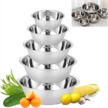 252978 - ZBOZZBA SET TASASH ÇELIKU INOX 5 Pjesë - Tasa përzierjeje me Fund të Sheshtë - Tasa Sallate dhe Servirjeje - 14/16/20/22/24CM