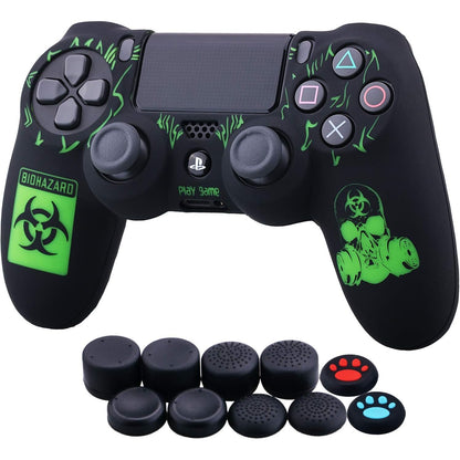 295296 - YORHA Mbështjellëse prej silikoni të gdhendur me lazer për kontrolluesin PS4/Slim/Pro Dualshock 4, përfshin aksesorë x 10