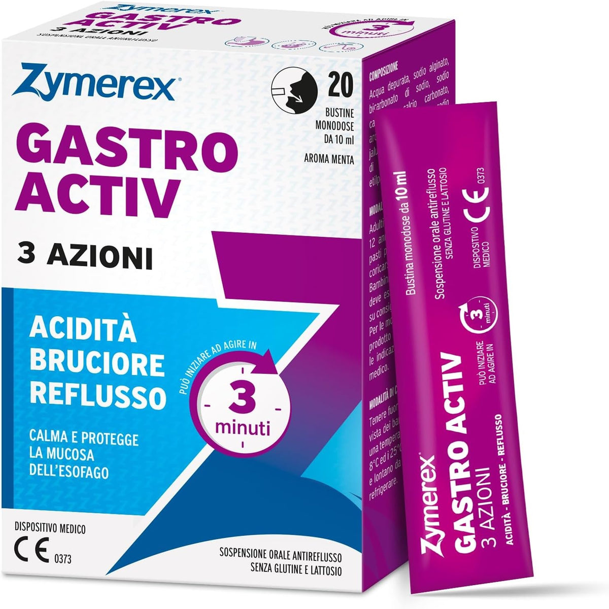 312458 - ZYMEREX - Gastro Activ 3 Veprime | Refluks | Urth | Aciditet | Pa Gluten dhe Laktozë, 20 Qese