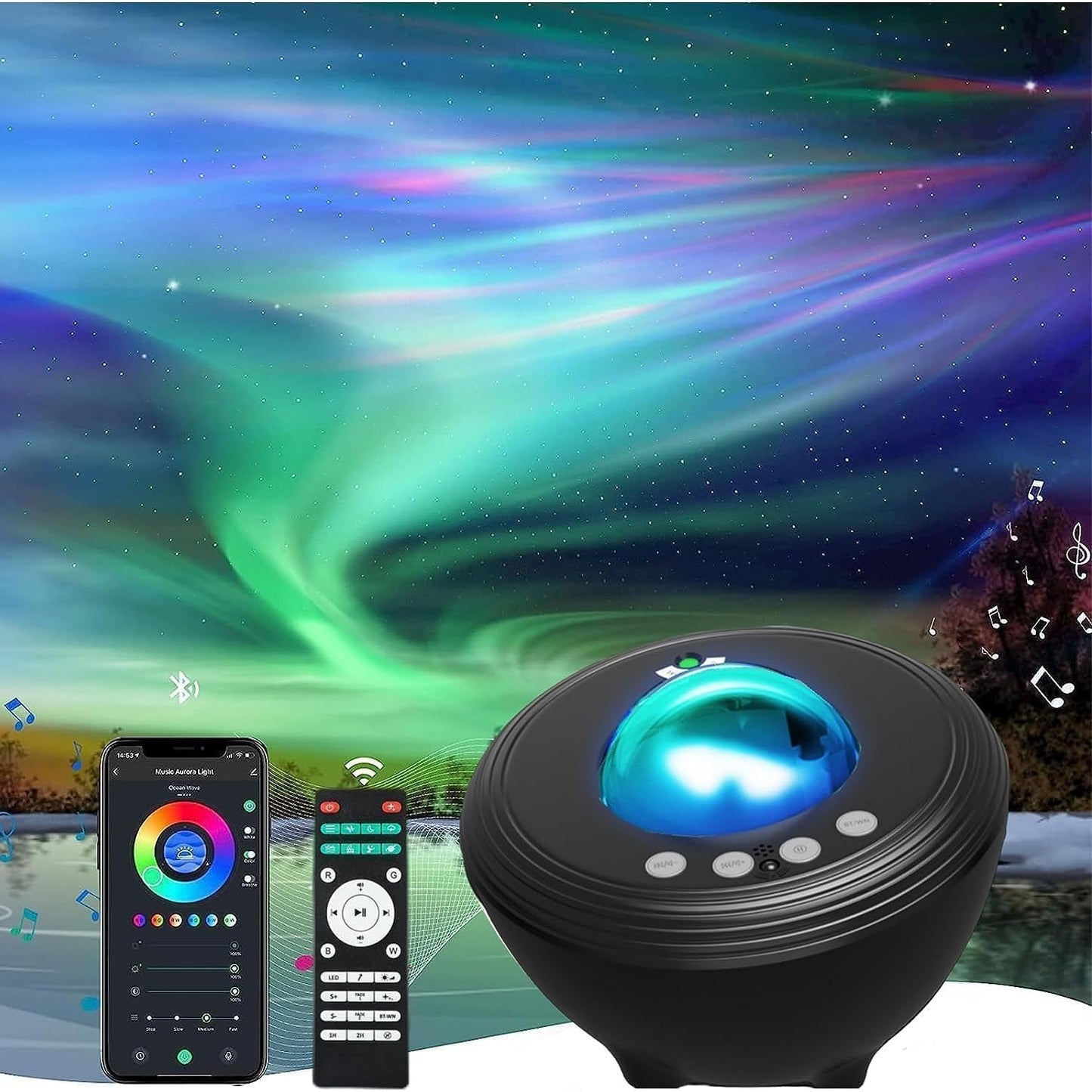 221293 - PROJEKTOR Projektori Yjor WIFI Aurora Galaxy, Errësim RGB, Altoparlant Bluetooth 5.0, Telekomandë IR, Kontroll Zëri, Kohëmatës, Dritë Nate me 8 Tinguj të Bardhë