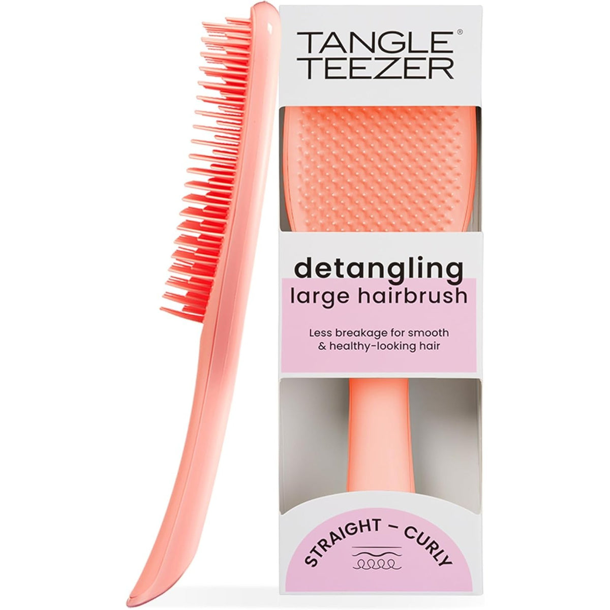 297379 - TANGLE TEEZER Furçë flokësh Large Ultimate Detangler, për flokë të lagur dhe të thatë, për flokë të trashë, kaçurrelë dhe të gjatë, Qimet me dy nivele, Peach