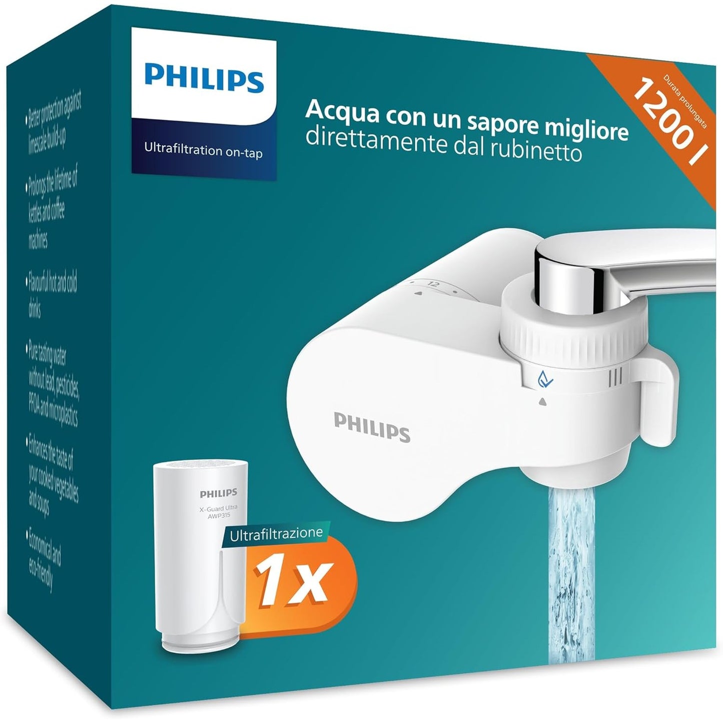 195775 - PHILIPS AWP3754/10 - Filtri Ultra i Rubinetit të Ujit, Zvogëlon Klorin, Plumbin, Mikroplastikën dhe Bakteret, Kapacitet Filtrimi 1.2L
