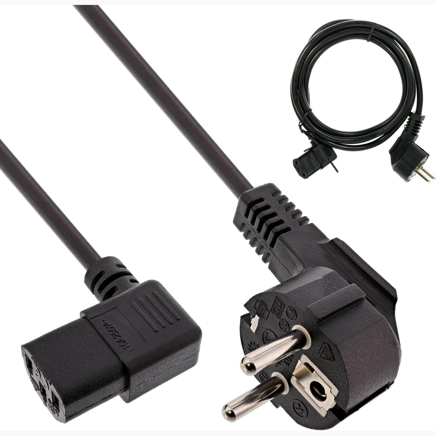 267440 - INLINE Kabllo energjie 16752L, kontakt tokëzimi i kënduar në spinën e majtë IEC C13, 1.8 m, i zi