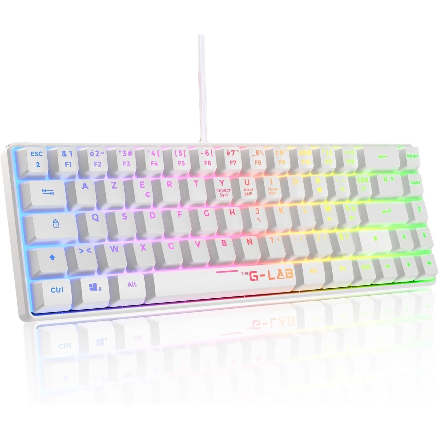 268711 - G-LAB - Keyz Hydrogen, Tastierë Lojërash 60%, AZERTY gjysmë-mekanike me tela, Ndriçim Prapa Shumëngjyrësh - Tastierë Mini e Heshtur Lojërash, Format Kompakt TKL - PC/PS5 (e Bardhë)