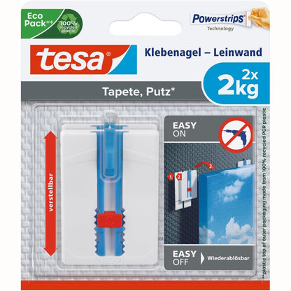 289360 - TESA Gozhdë ngjitëse për letër-muri dhe allçi - e rregullueshme në lartësi - Gozhdë vetëngjitëse - ideale për kanavacë dhe korniza shtrirëse - fuqi mbajtëse 2 kg/gozhdë - e lëvizshme pa lënë gjurmë