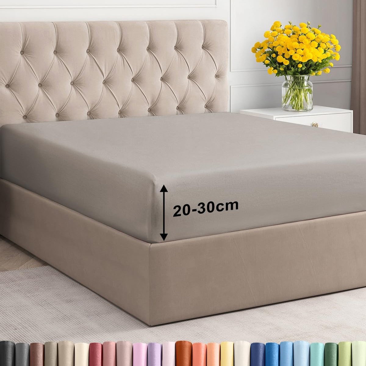 216208 - Çarçaf i montuar 140x200 cm për dyshekë deri në 30 cm të lartë, mikrofibër poliesteri, i çertifikuar Oeko-TEX