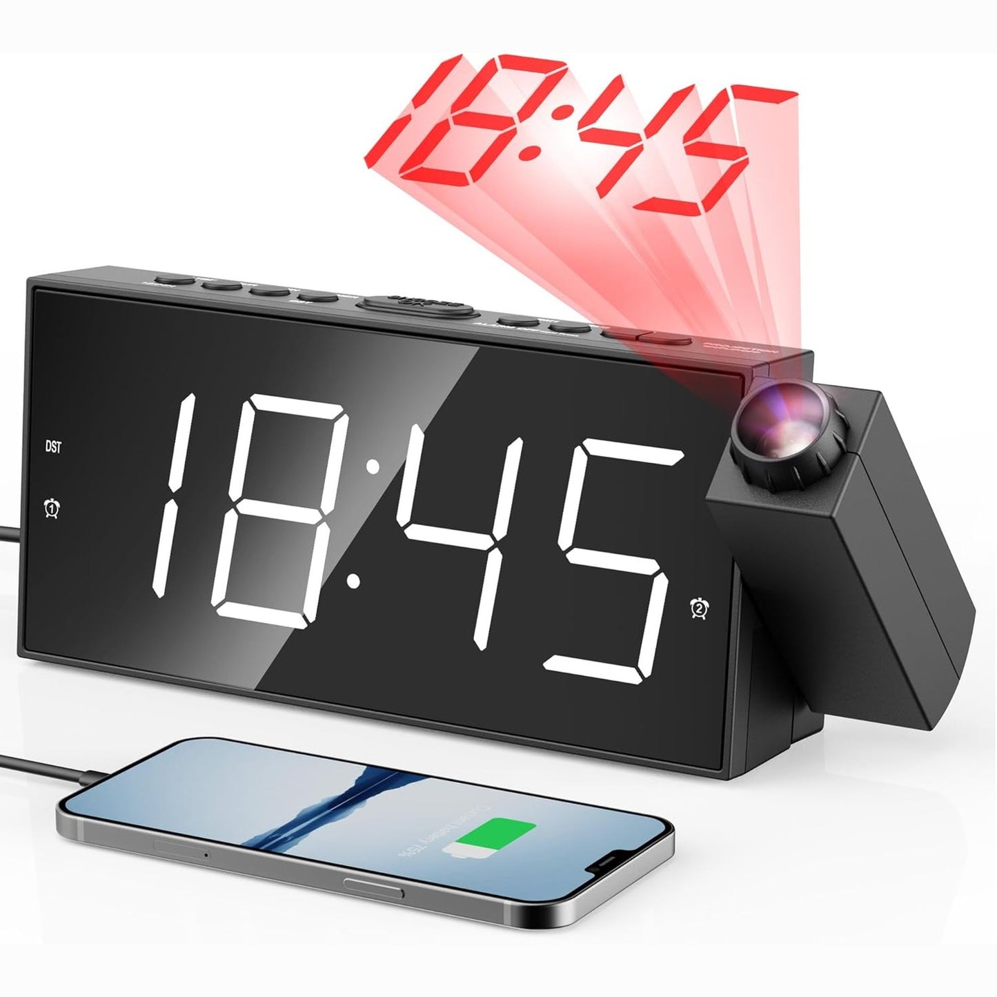 219451 - Orë dixhitale me alarm për ditët e javës, orë tavoline me 2 alarme, e rikarikueshme me USB, 5 nivele të rregullueshme të ndriçimit dhe volumit, modalitet shtyrjeje dhe fundjave.