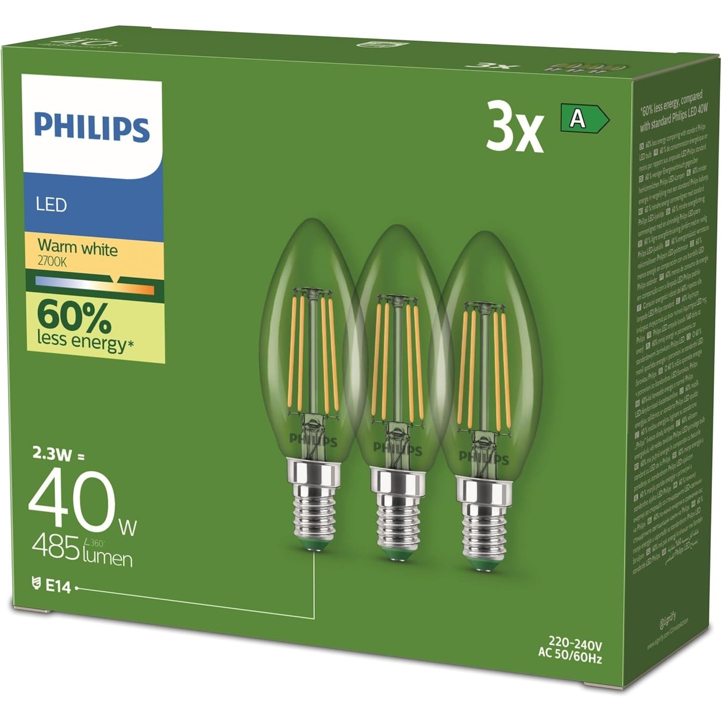 253113 - PHILIPS Llambë qiri LED sferike ultra efikase, E14, 2.3 W, Dritë e bardhë e ngrohtë 2700 K