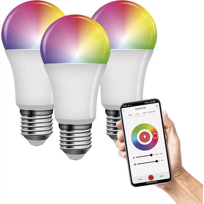 241466 - EMOS GoSmart Llambë LED RGB A60, Pako me 3, E27, 9W, 806lm, 20,000 Orë, WiFi, Google Home dhe Alexa